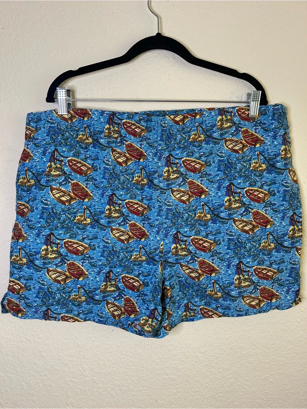 Land End Blue Nautical Boat Print Shorts Native Island VYG Large 36/38 Swim Camp